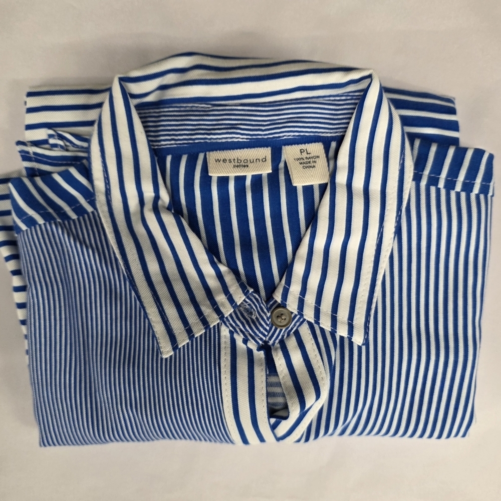 Westbound Petites Striped Bright Blue White Button Rayon Soft size PL